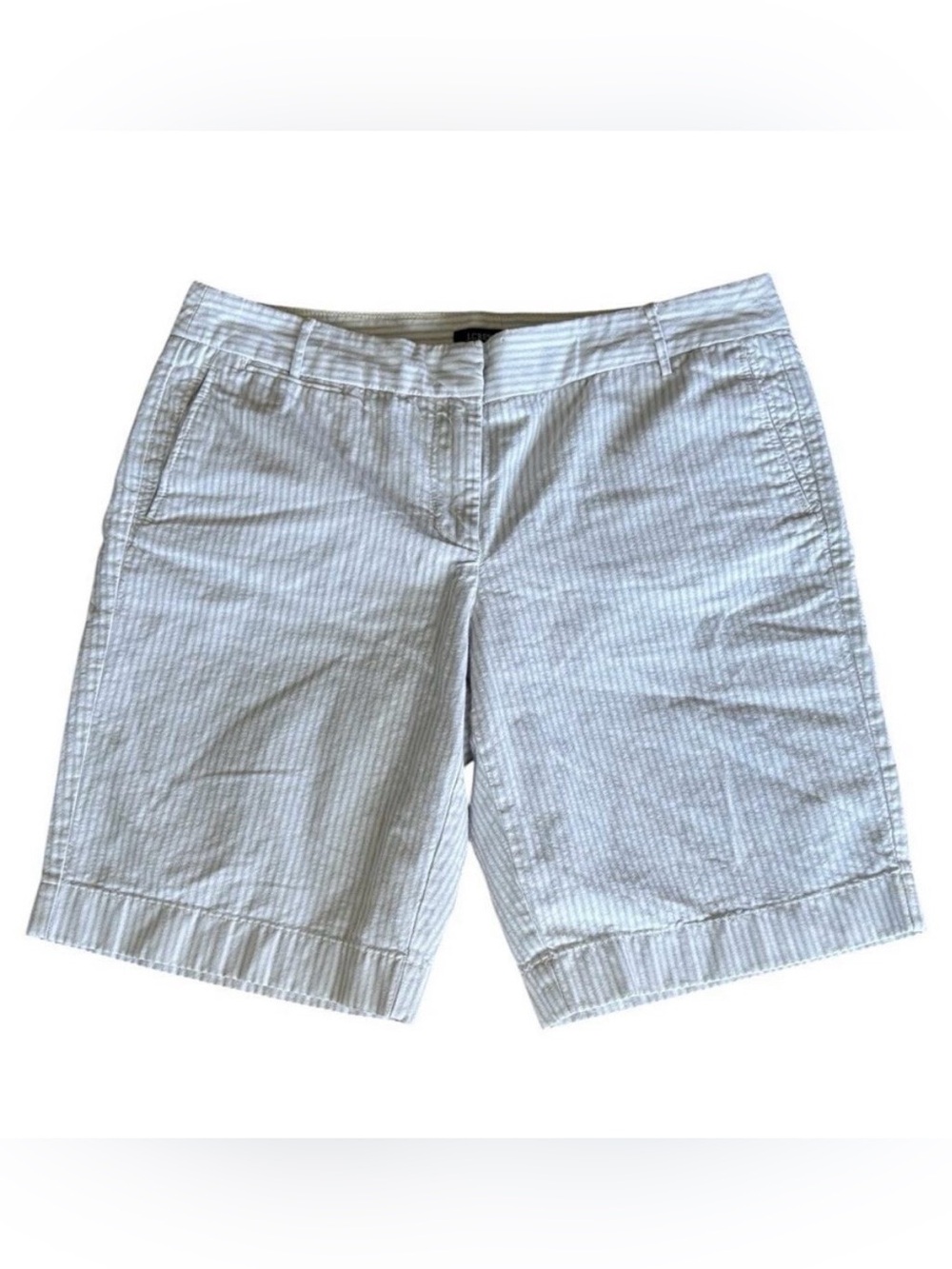 J Crew Gray White Stripe Seersucker Shorts Preppy Sz 6 Preppy Coastal